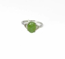 100 Nature Hetian Green Nephrite Jade with Cat Eyes 925S Women's Ring 3175