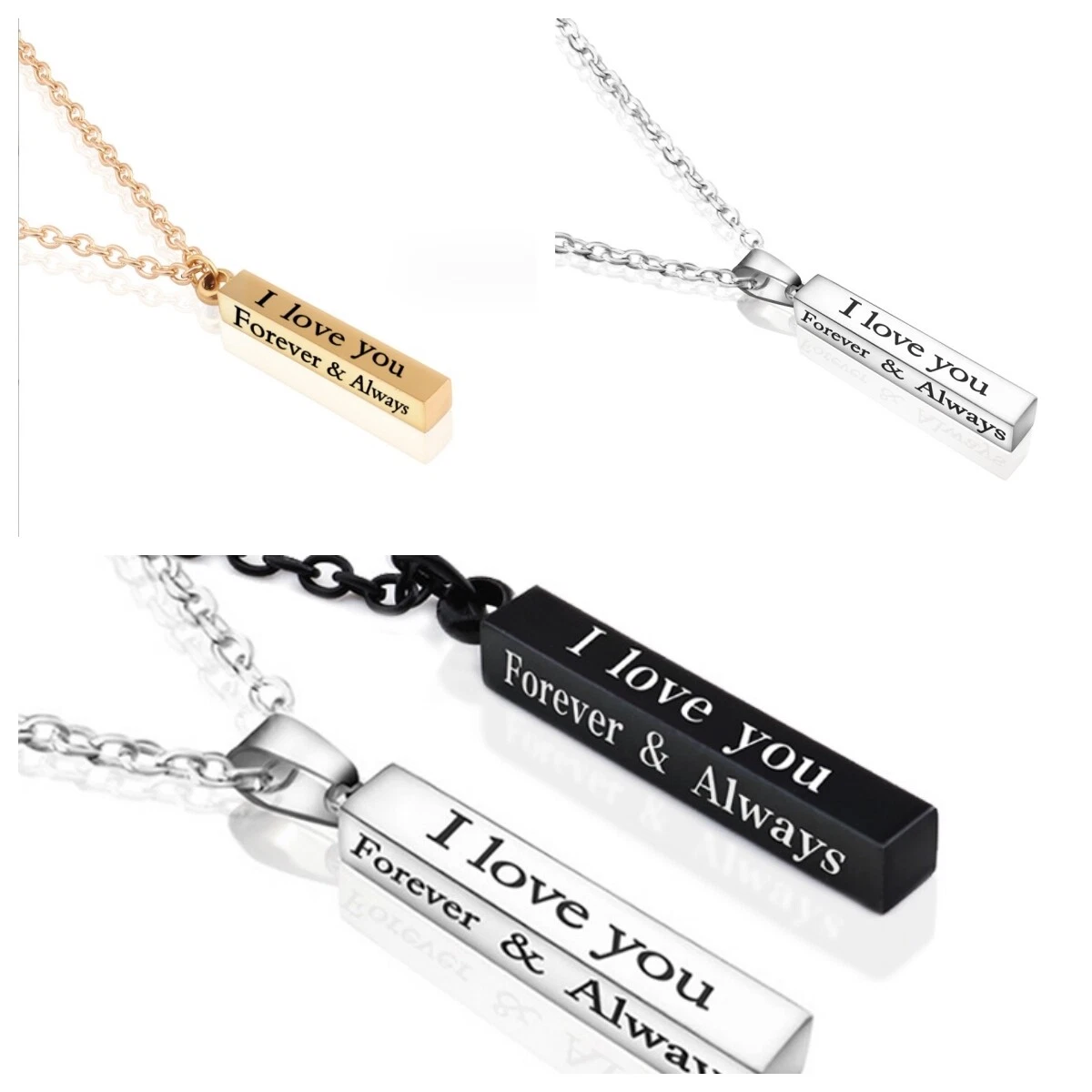 925 Silver Plated Cute Stick Love Forever Always Couple Necklace Fashion Gift