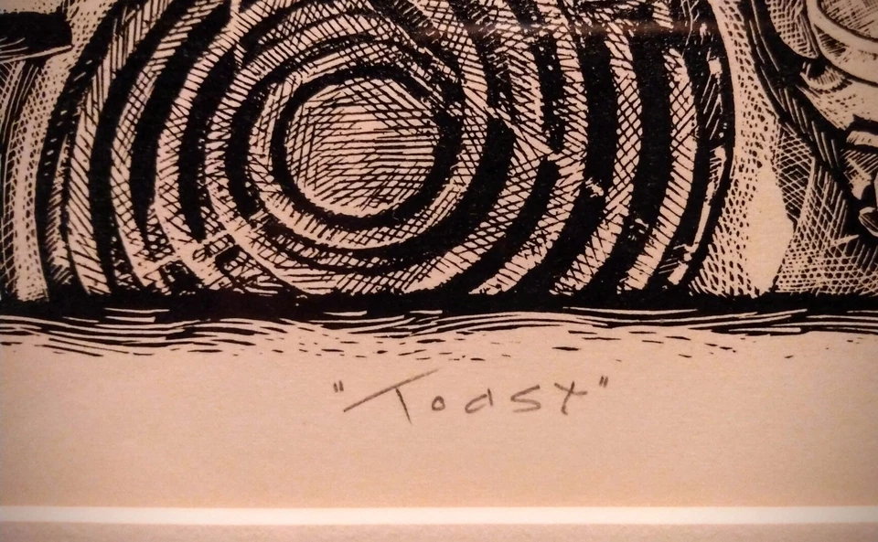 Grabado original "TOSTADAS" por Greg E. (?) 1991. Tostadora muy chula, estufa de cocina Foto 4 de 4