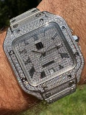 Real Stainless Steel Mens Watch Iced Simulated Diamond Hip Hop Bust Down Square