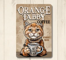 Orange Tabby Cat Coffee Bar Sign ginger decor wall art funny kitchen metal tin