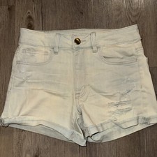 American Eagle Jean Hi-rise Shortie Shorts Distressed Light Wash Size 6 Stretch