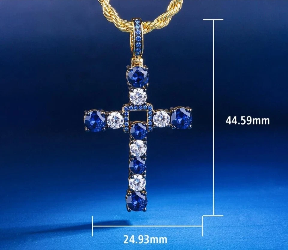 Colgante Cruz Plata Regalo Viernes Negro Zafiro y Circonita Cúbica Para Hombre Tachuelas Gratis Foto 3 de 4