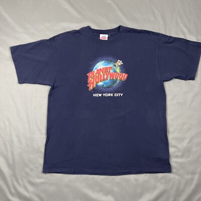 Vintage Planet Hollywood Sz XL T Shirt Blue New York City 1998 VTG 90s