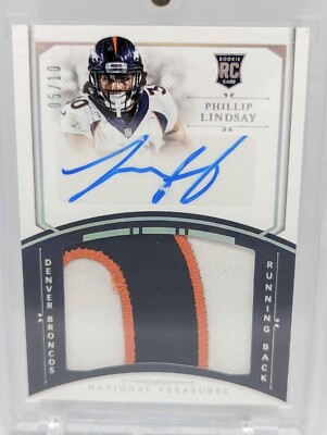 2018 National Treasures Phillip Lindsay Auto Jersey RC Gold SP /10 RPA