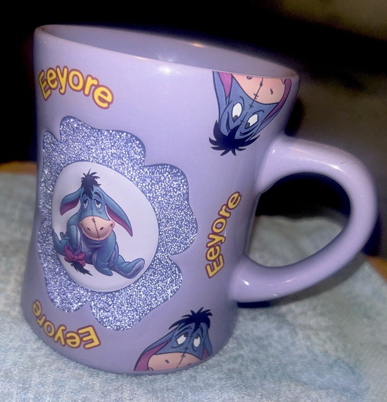 Vtg Disney Parks Eeyore Large 3D Purple Tea Coffee Mug Cup Disneyland 16oz
