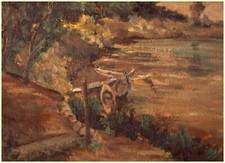 ATTILIO FERRERO, Olio su tavola, "Barche sul Po presso Torino", 1940