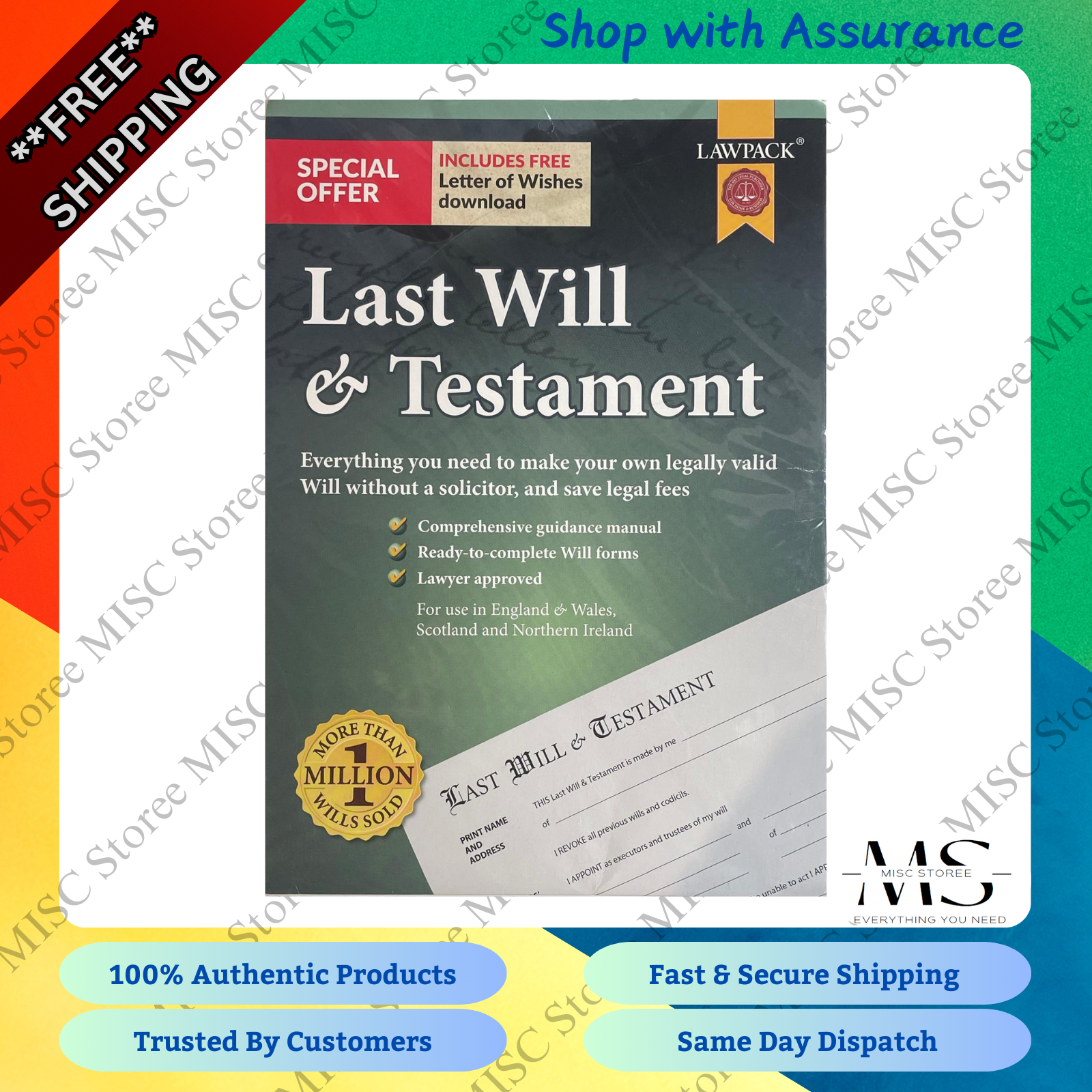 Last Will & Testament Kit by Lawpack (Paperback Book) - Brand New