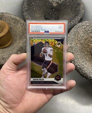 2021 Panini Mosaic Justin Fields RC Rookie /10 No Huddle Gold Disco Prizm PSA 9