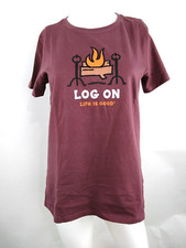 Life is Good Women S/S Crusher Tee Log On Fireplace Brown Medium G7315
