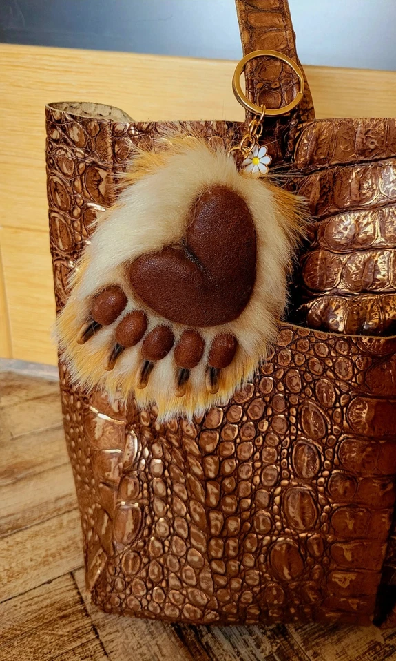 Bear Paw Keychain Faux Fur Heart Pad Claw Bag Charm Cute Animal Gift Handmade - Image 4 of 4