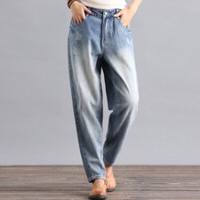 Jeans Harem Denim Da Donna Pantaloni Baggy Sbiaditi Distressati Vintage Casual