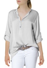 Caspar BLU003 Damen Satin Seidenglanz Bluse Hemdbluse Langarm Kurzarm Knöpfe