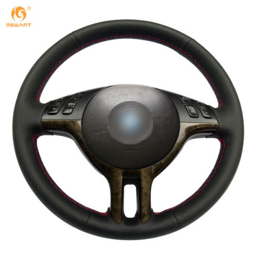 Black Leather DIY Steering Wheel Cover for BMW E39 E46 325i E53 X5 #0124 - Photo 1 sur 8