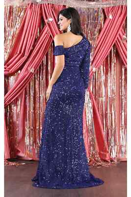 Women's May Queen One Sleeve Sequin Prom 2026 Dress Long Mermaid Formal Gown Royal Blue Size 8