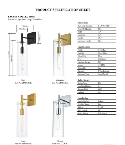 Wall Sconce Light Fixture Glass Shade For Bathroom or Dining Room Satin Gold - Picture 9 of 9