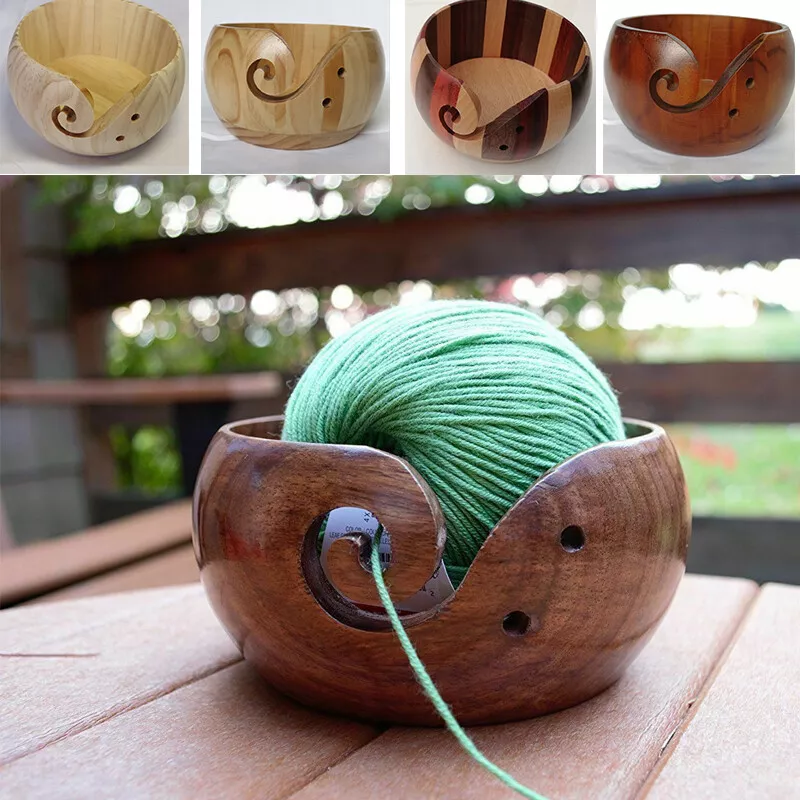 Yarn Bowl Wooden Non-Slip Holder Skeins Knitting Crochet Storage