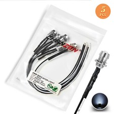 5Pcs White 12V 8mm Diffused Prewired LED Indicator Light Pilot Lamp Bulb Single
