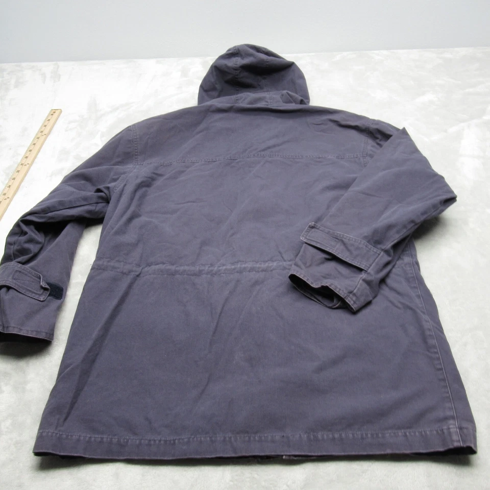 Vintage Woolrich Jacket Mens Medium Blue Hooded Canvas Barn Parka Distressed - Image 3 of 4