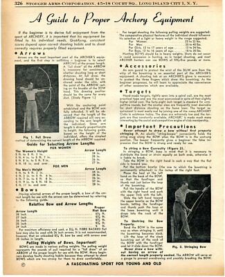 1956 Print Article of A Guide to Proper Archery Equipment bow & arrow length
