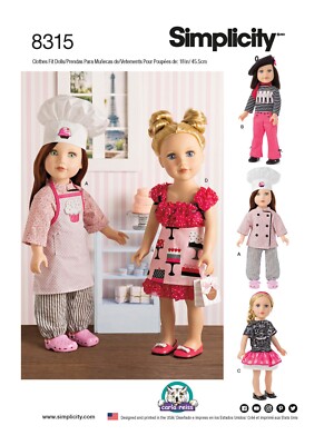 SIMPLICITY 8315 PUPPENKLEIDUNG Schnittmuster 18'' 45,5 cm JACKE SHIRT TOP KLEID