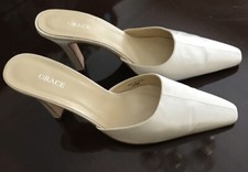 Grace White Silk Mules Slides Wedding Heels Shoes size 101/2 B
