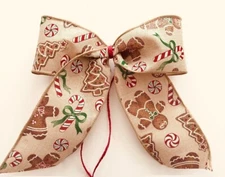 Gingerbread Man, Candy Canes Holiday Bows, Handmade, Set of 3