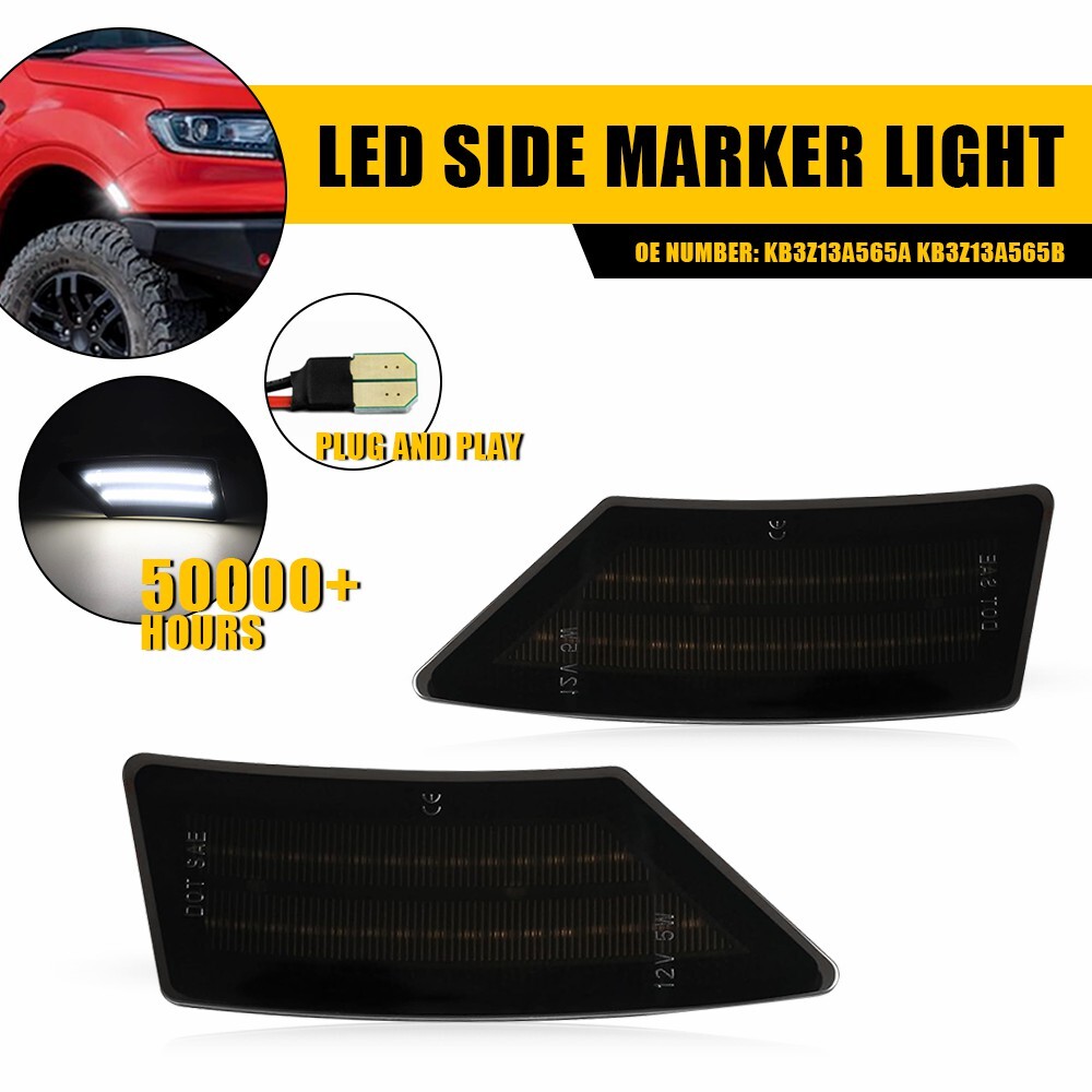 Smoked LED Front Fender Side Marker Lights for 2019-2022 Ford Ranger