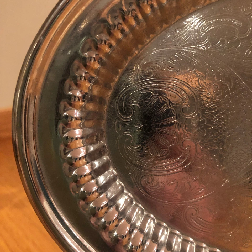 Oneida из нержавеющей стали овальный тисненый ребристый сервировочный поднос блюдо 6 «x 9» винтажный - Изображение 2 из 4