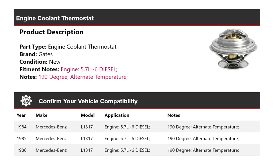Portões termostato líquido refrigerante motor DIESEL 1984-1986 Mercedes-Benz L1317 5.7l -6 - Imagem 2 de 4