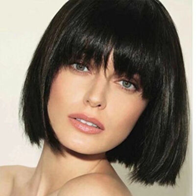  Short Human Hair Wig Glueless 13x4  Lace Front Wig With Bangs