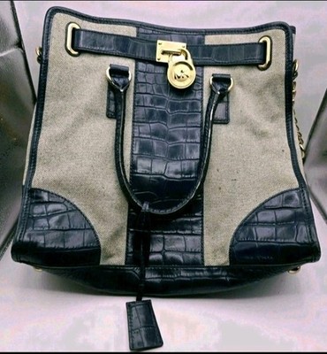 Michael Kors Purse Hamilton Alligator Navy And Grey Handbag