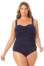 NWOT Anne Cole 16W Twist-Front Ruched Bandeau Tankini Top MYPT25001 Black 133521