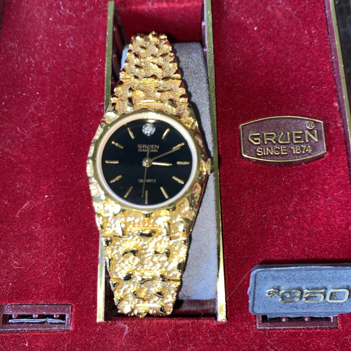 Gruen Precision Diamond Watch Women 24mm Gold Tone Nugget Needs