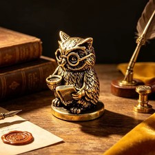 Vintage Brass Reading Owl Figurine Coffee Cup Creative & Unique Home Desk Decor