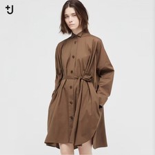 Uniqlo Long Sleeve Cotton Shirt Dress XS Brown Brand New