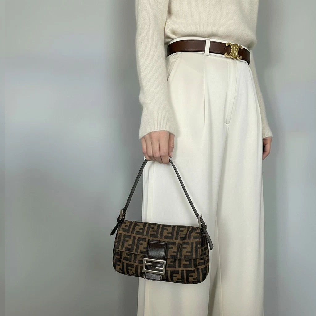 Fendi — FENDI Mamma Baguette Zucca Canvas Hand Bag Brown Canvas