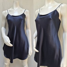 VTG Victoria  s Secret Gold Label Navy Blue Silk Satin Nightie Slip Dress- Size M