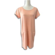 Caslon T-Shirt Dress Short Sleeve Drop Waist Functional Pockets Peach W S NWOT