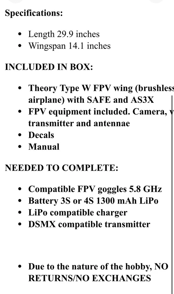 Blade Theory Type W FPV-Equipped Race Wing BNF •NEW• - Image 2 of 4