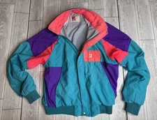 Vintage Swingster Jacket Mens Large Teal Purple Coral Pink 80s 90s Windbreaker