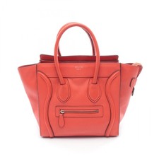 CELINE Luggage micro shopper Tote hand Bag leather Red Used Women
