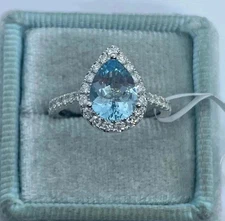3Ct Pear Cut Lab Created Aquamarine Women's Wedding Ring 14k White Gold Finish
