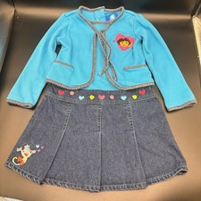 Vintage Nick Jr Dora the Explorer Girls Dress Jean Cardigan Embroidered Size 5