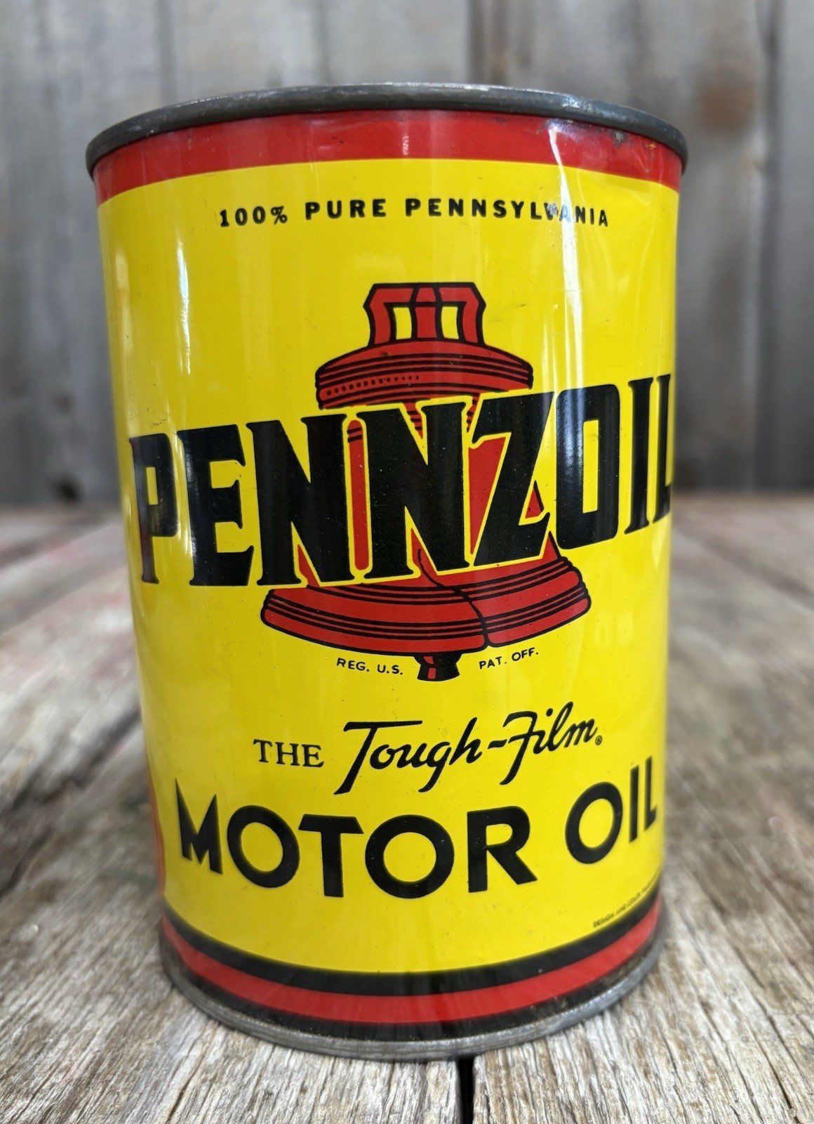 Vintage 1 Qt NOS Unopened Pennzoil Motor Oil Tin Can w/ Liberty Bell Advertising