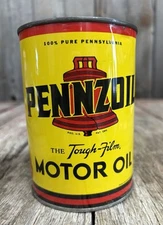 Vintage 1 Qt NOS Unopened Pennzoil Motor Oil Tin Can w/ Liberty Bell Advertising