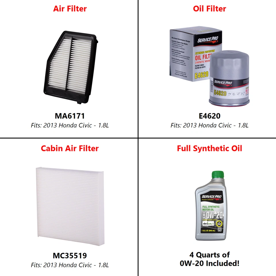 2013 Honda Civic 1.8L Complete Oil, Air & Cabin Filter Kit (0W-20) - Image 2 of 4