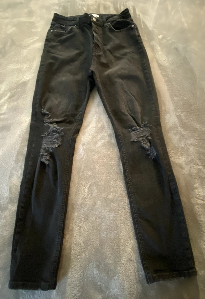 Pantalones de mezclilla ajustados Forever 21 premium negros talla 30 desgastados para mujer