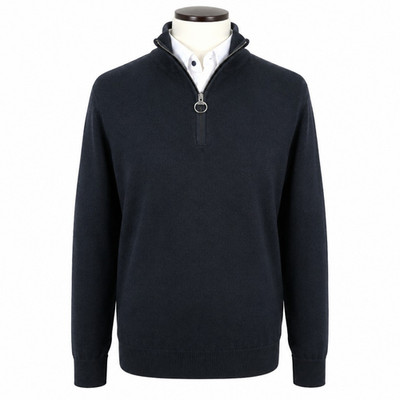 Barbour Herren Pullover Half-Zip Stehkragen Blau Gr. L Baumwolle Feinstrick