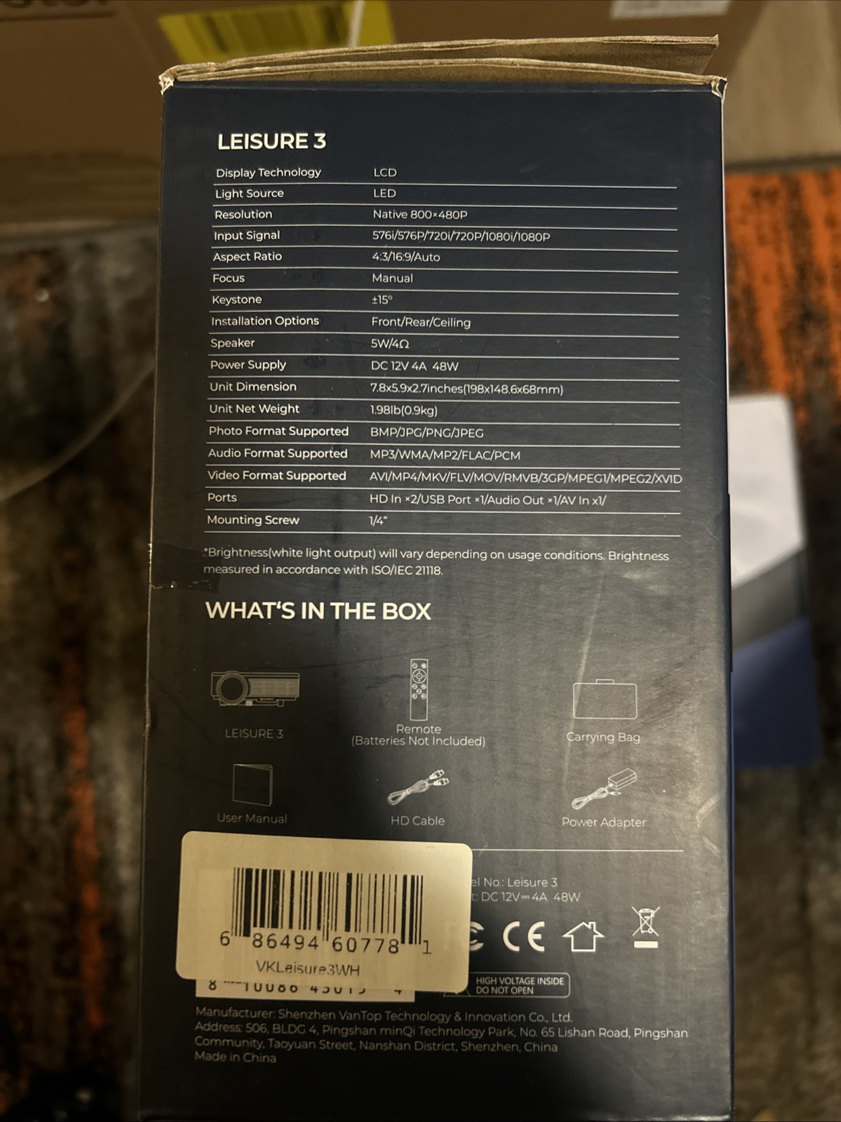 Vankyo Leisure3 480p Mini Projector - White. Open Box.